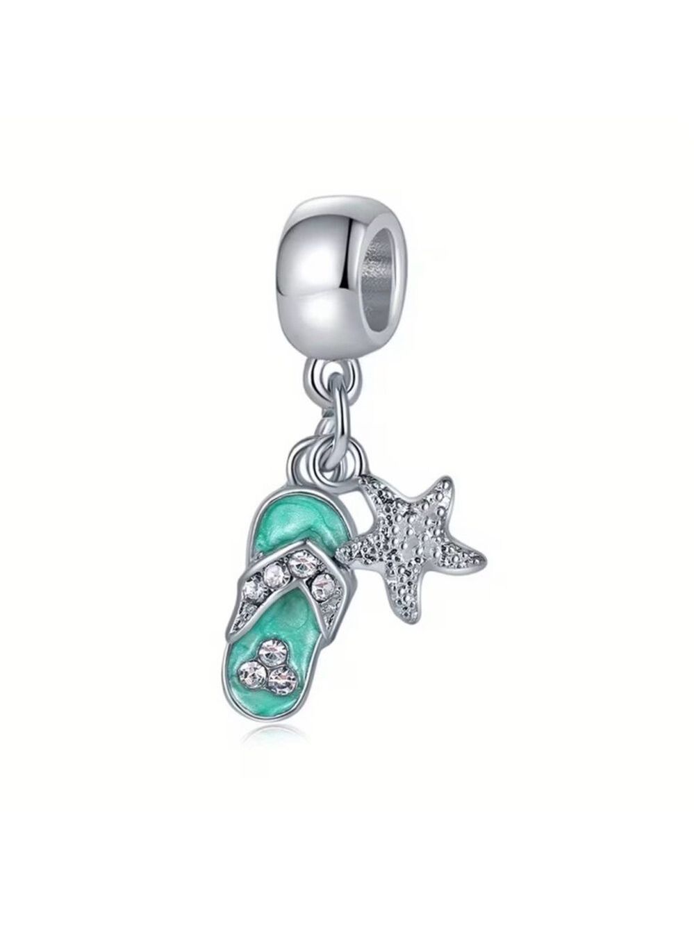 Silver Teal Flip Flop Starfish Charm